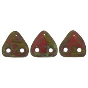 Zwei Loch Dreieckperlen 47 6mm opaque Red Picasso ca 10 gr