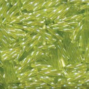 Miyuki Bugle Beads Stäbchen gedreht 12mm 0258 transparent rainbow Lime Green ca14gr.