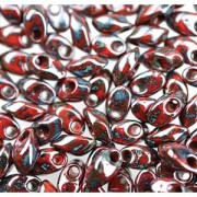 Miyuki Long Magatama Beads 4x7mm ca8,5gr 4513L Luster Picasso Matte Red Garnet
