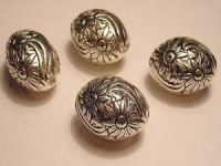 Metall Perlen Kunststoffkern 15x21mm Olive silberfarben mit Blüten