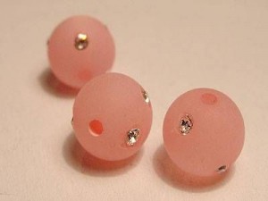 Polarisperlen rund 10mm Matt mit Strass pink