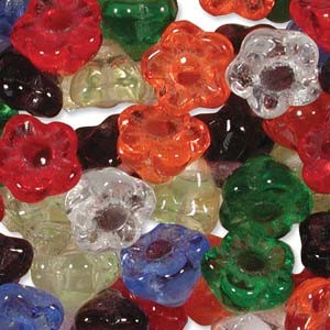 Glasperlen gepresst Blümchen 7mm MIX16 Rainbow 100 Stück