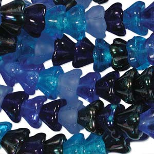 Glasperlen gepresst Blütenkelch 6x8mm MIX02 Blue Tones 50 Stück
