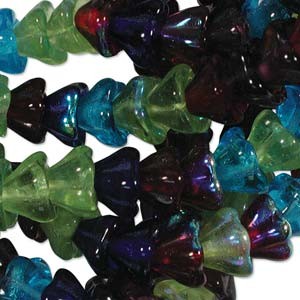 Glasperlen gepresst Blütenkelch 11X13mm MIX14 Gemtones 50 Stück