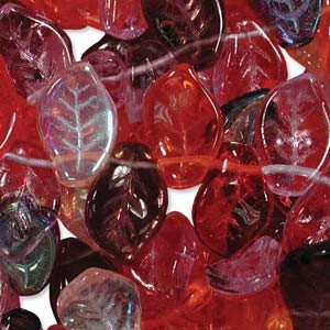 Glasperlen gepresst Blätter 9X14mm MIX10 Melonberry 50 Stück