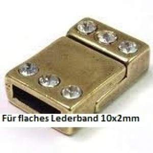 Magnetverschluss mit Strass 21x14mm für 10x2mm Lederband altgoldfarben