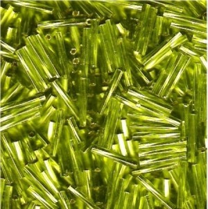 Miyuki Bugle Beads Stäbchen gedreht 12mm 0014 transparent silverlined Lime Green ca14gr.