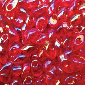 Miyuki Long Magatama Beads 4x7mm ca8,5gr 0254 transparent rainbow Red