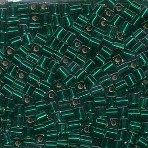 Miyuki Würfel Beads, Cube, Square Beads 4mm 0017 transparent silverlined Christmas Green 20gr
