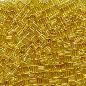 Miyuki Würfel Beads, Cube, Square Beads 4mm 0251 transparent rainbow Light Gold 25gr