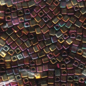 Miyuki Würfel Beads, Cube, Square Beads 4mm 0462 metallic rainbow Gold - Violet - Green 25gr