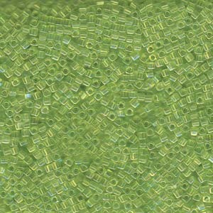 Miyuki Würfel Beads, Cube, Square Beads 1,8mm 0258 transparent rainbow Lime Green 12gr