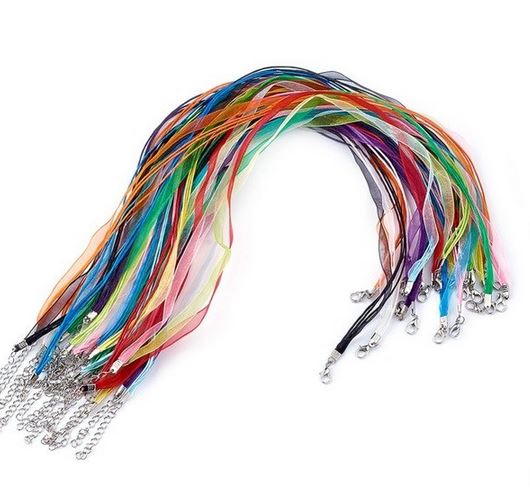 Organza Halsband mehrsträngig mit Karabinerverschluss silberfarben 10 Stück bunt sortiert