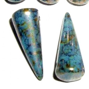 Spikes Glasperlen 17x7mm Turquoise Bronze Picasso 6 Stück