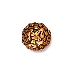 Tierracast Perle 8mm floral round 2 Stück vergoldet