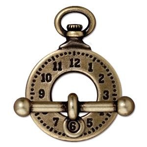 Tierracast T-Verschluss Clock 20mm Ring 25mm T-Stück altgold 1 Stück