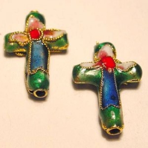 Cloisonne-Beads Kreuz 18x13mm dunkelgrün