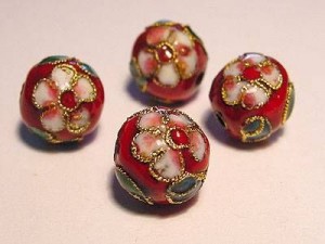 Cloisonne-Beads rot verziert 10mm