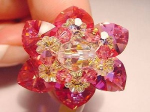Perlenset Lotusring, Rose Crystal
