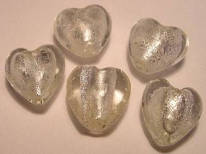 Glasperlen silverfoiled Herz 15x15mm crystal